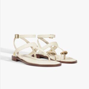 Elysa Lace White/Cream Sandal with Gold Detail